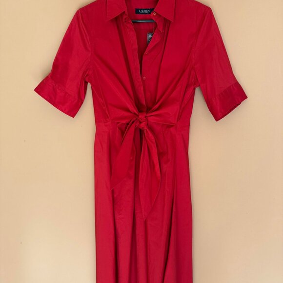 Lauren size 12P red summer short sleeved dress - Picture 1 of 9